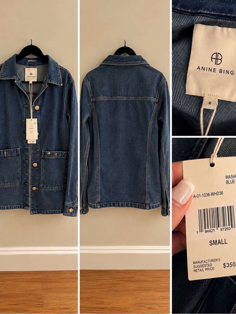Anine Bing Wash Blue Denim Jacket with Front Patch Pockets